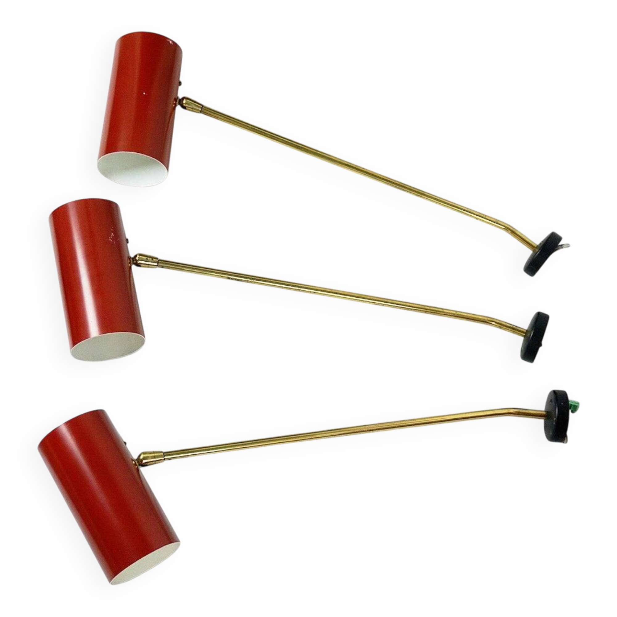 Cylindrical wall lights in Austrian red brass from the mid-century by J.T. Kalmar.