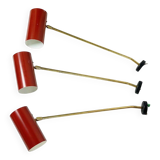 Cylindrical wall lights in Austrian red brass from the mid-century by J.T. Kalmar.