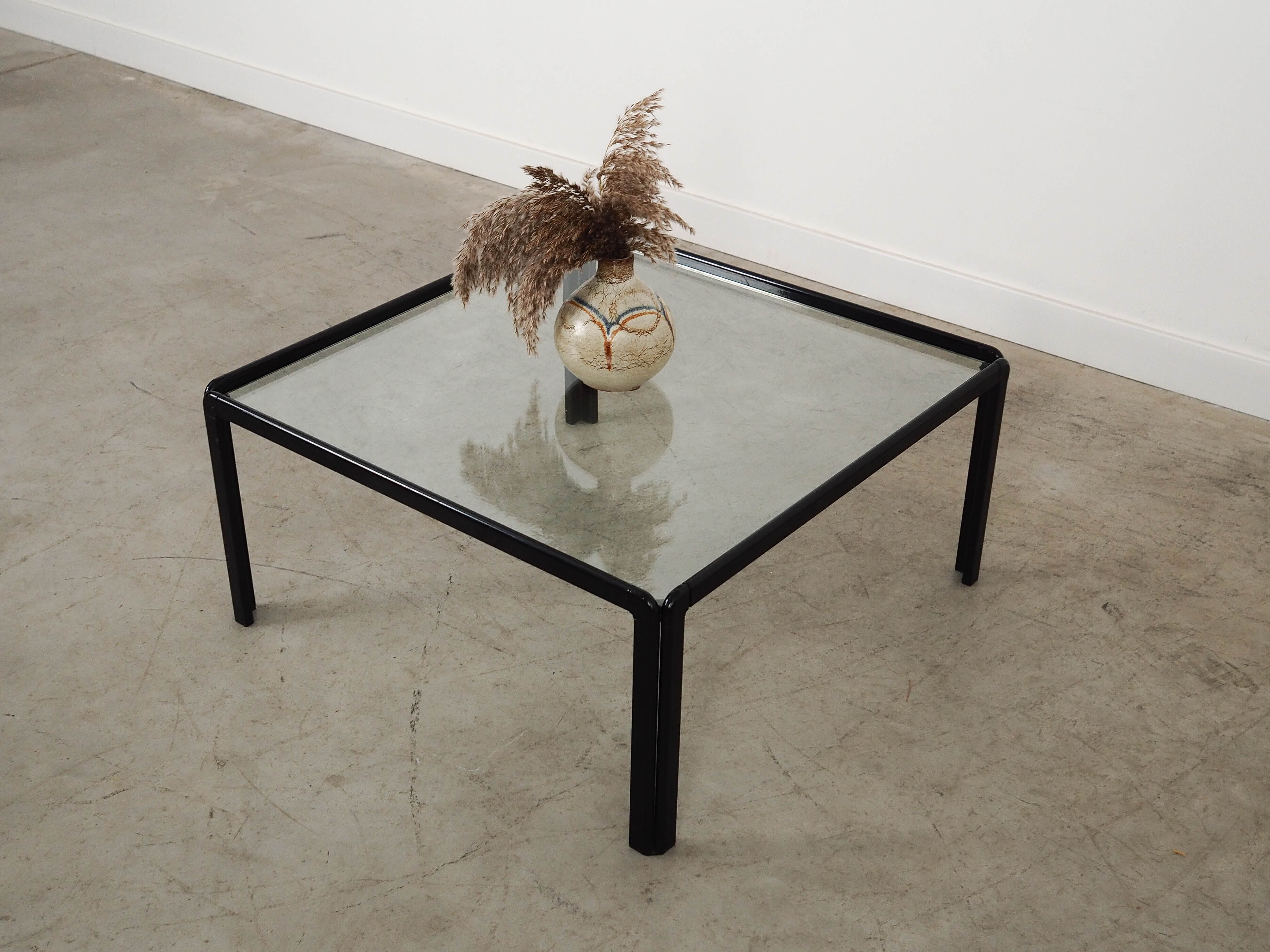 Square glass coffee table, Italian design, 1970s, made in Italy
