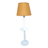 Floor lamp with tray and jute lampshade