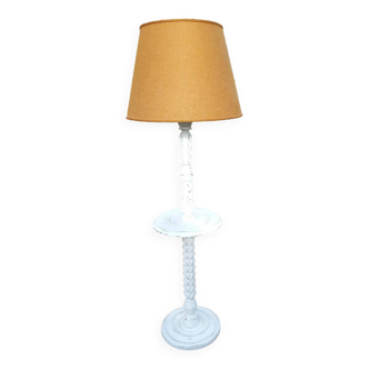 Floor lamp with tray and jute lampshade
