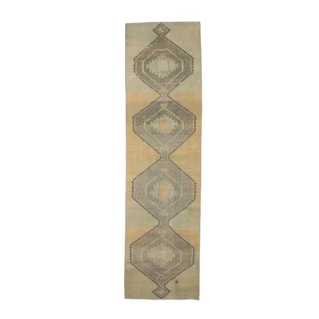 1970s Turkish Oushak handmade beige runner rug 92x344