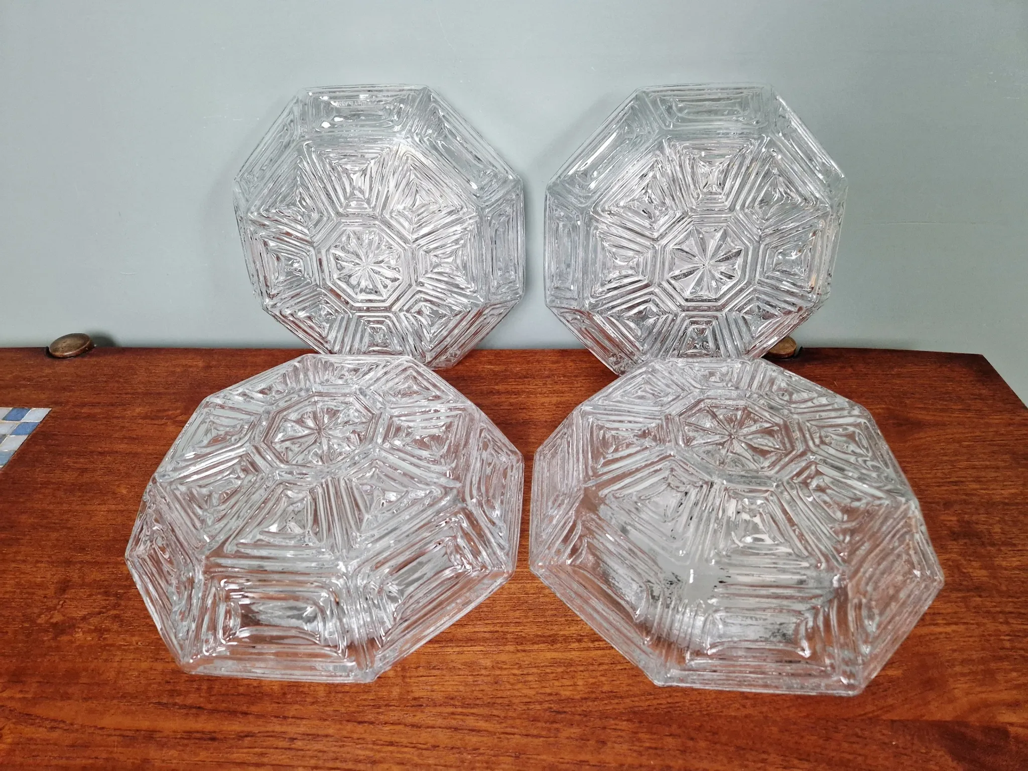Vintage textured glass ceiling light, geometric patterns, Wila, 1970.