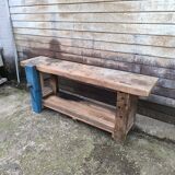Old oak and beech workbench with its press