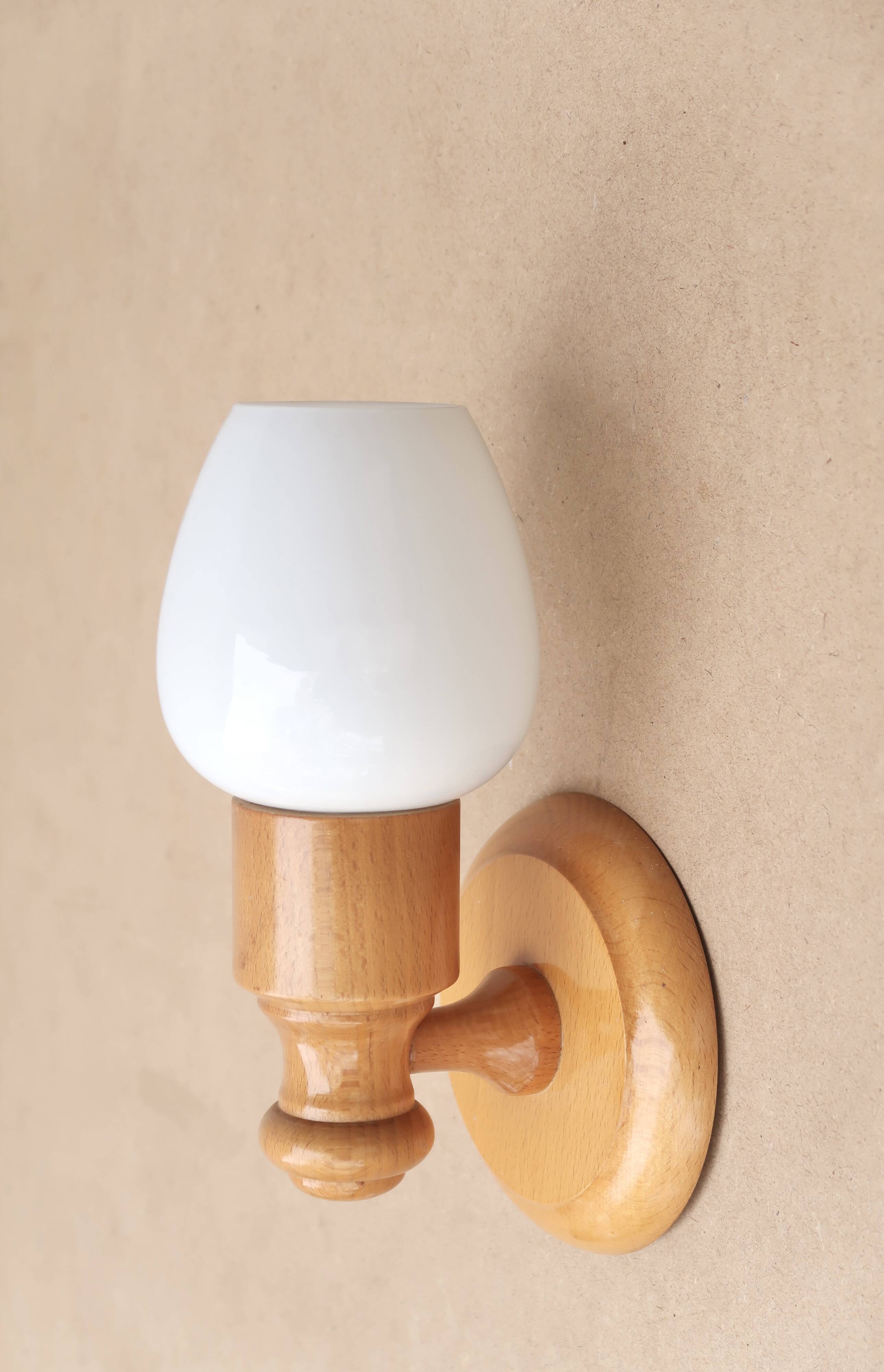 Pair of pine wood and white glass wall lights, 1970s