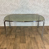 Vintage chrome table and smoked glass 1970