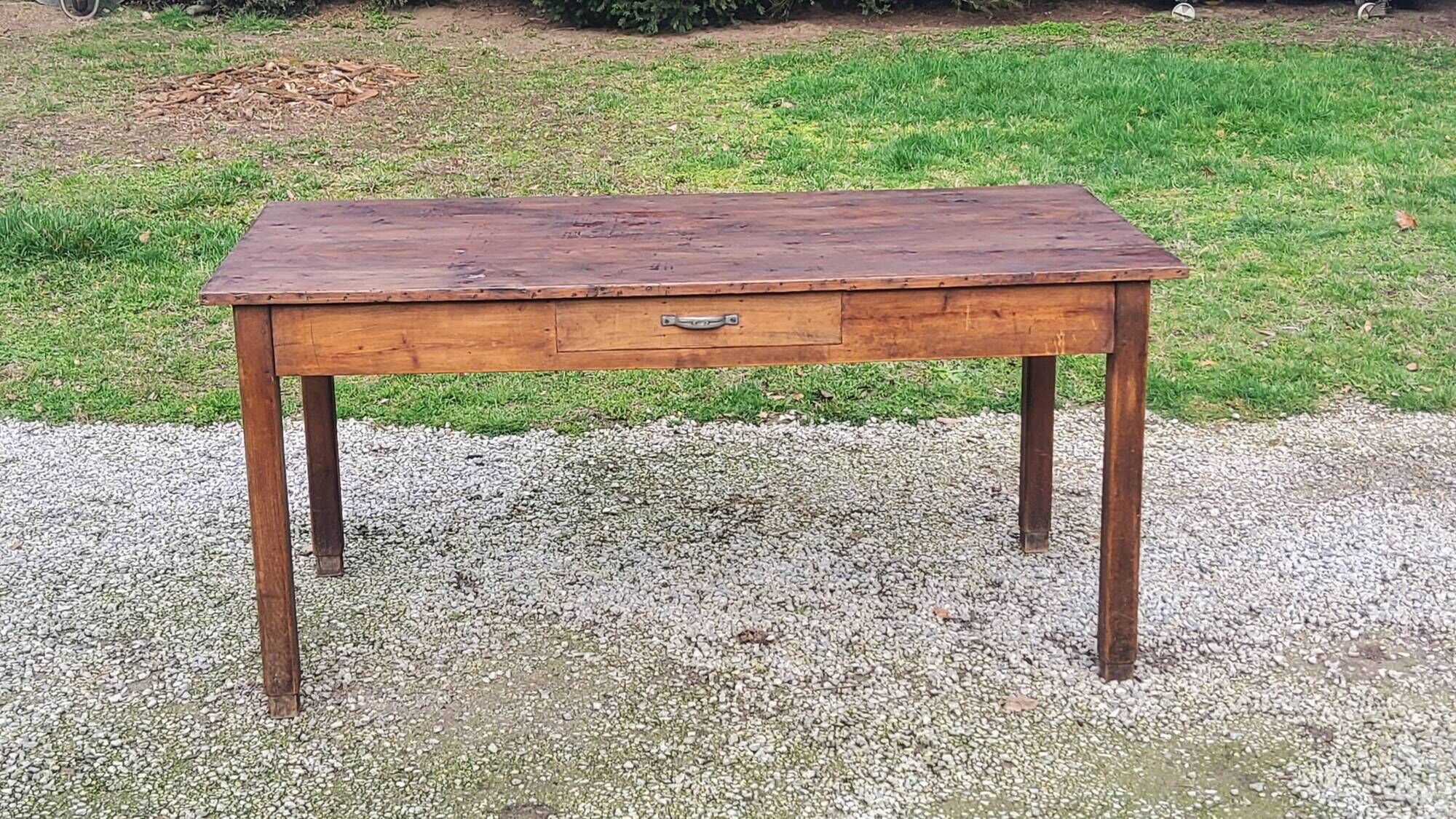 Farm table in oak and white wood 160cm 1 drawer t 20th century