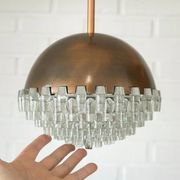 1/4 Vintage glass pendant light / brutalist copper bar lamps  MCM 1970s
