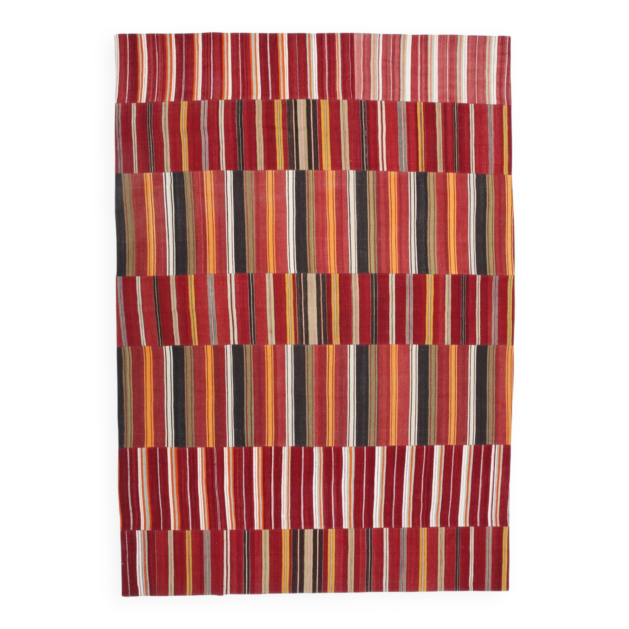 Red & Green Striped Pattern Turkish Kilim Rug, 270x383Cm