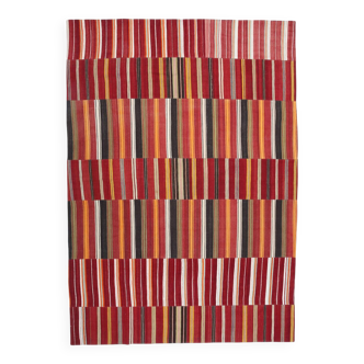 Red & Green Striped Pattern Turkish Kilim Rug, 270x383Cm