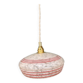 Vintage white clichy glass lampshade pendant light with red trim