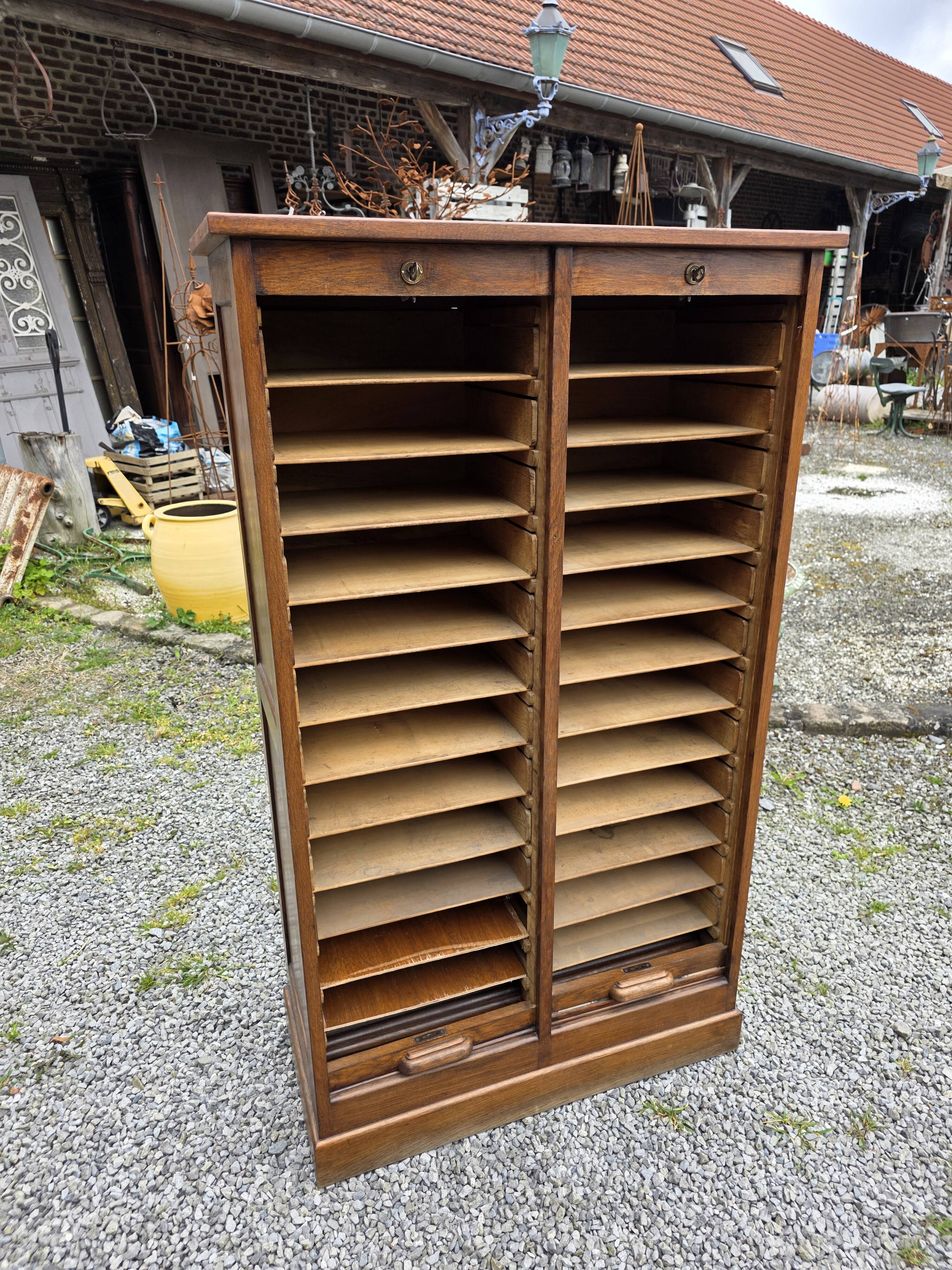 Antique double curtain cabinet in oak (internal drawers)