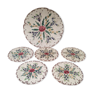 Dessert service 6 pieces 5 people ceramic signed Berger Antibes