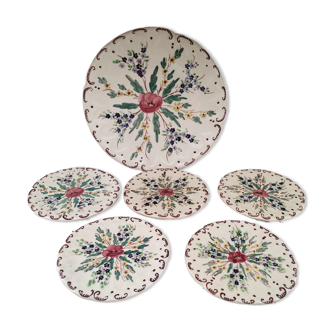 Dessert service 6 pieces 5 people ceramic signed Berger Antibes