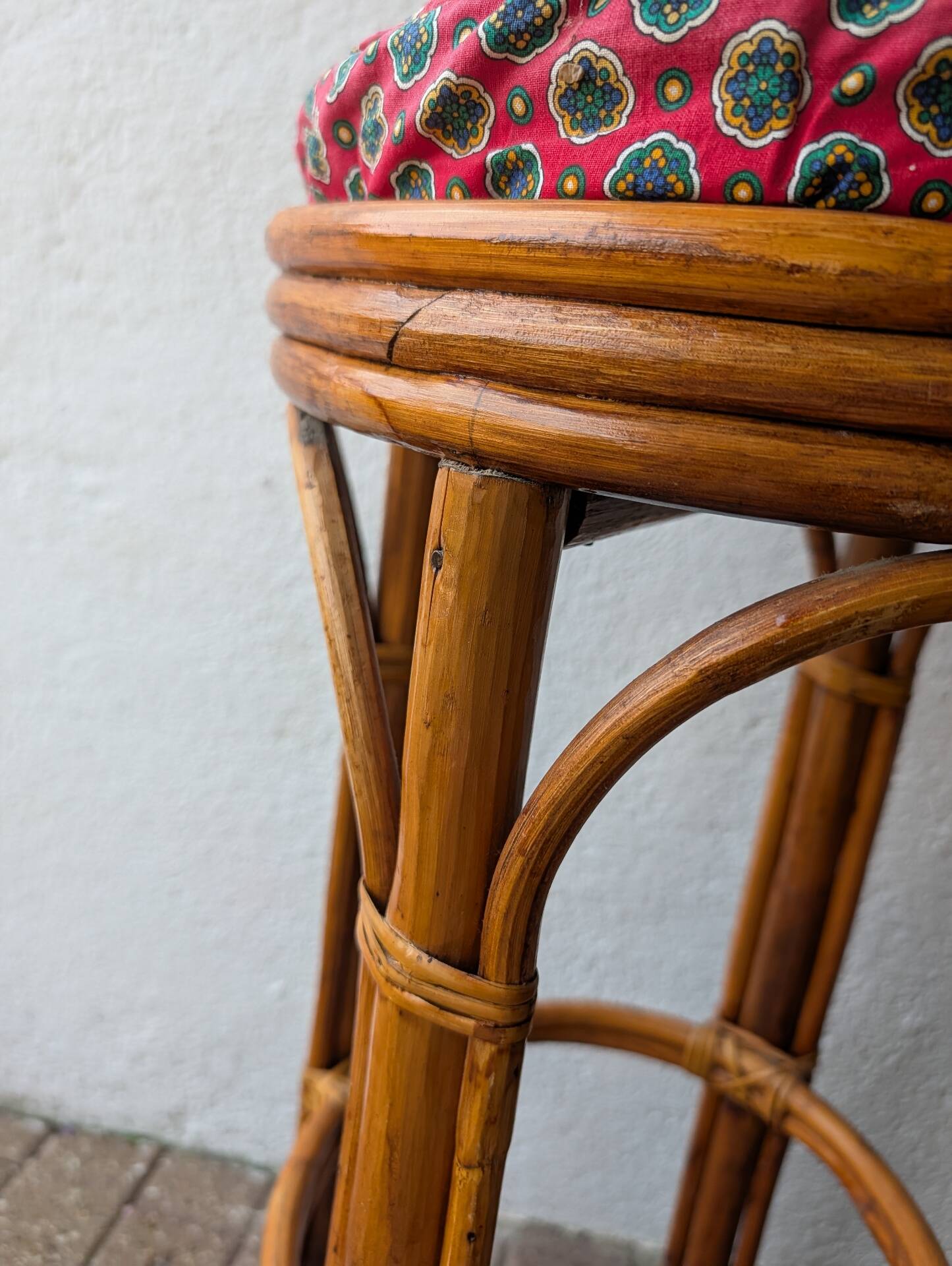 Tabouret haut en rotin – années 1960
