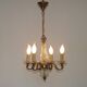 Mid-Century Bronze & Cut Glass 4-Light Chandelier with Fleur-de-Lys Detail