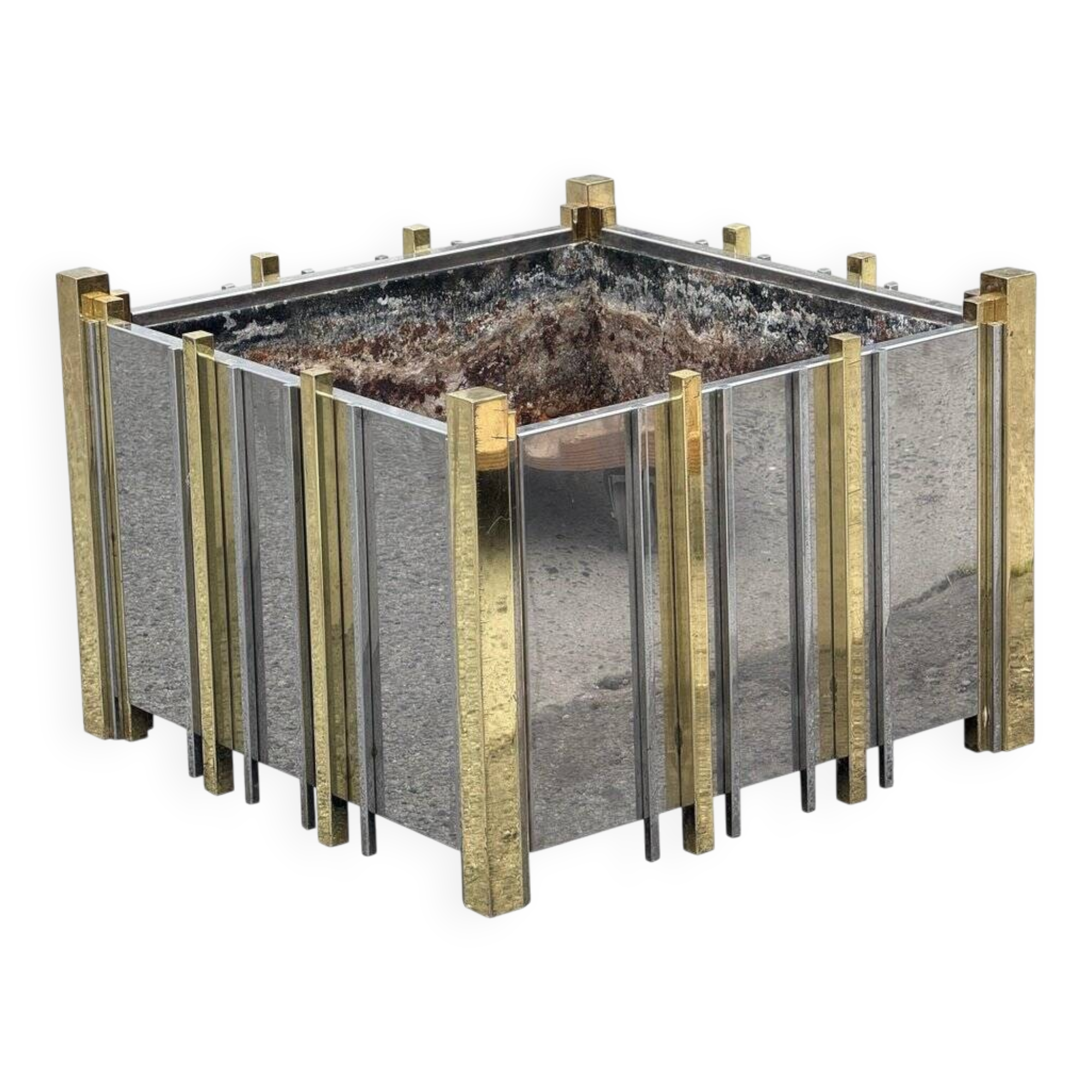 Italian planter in chrome and brass, 1970s