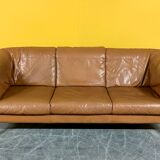 Danish three seater tan leather Stouby sofa