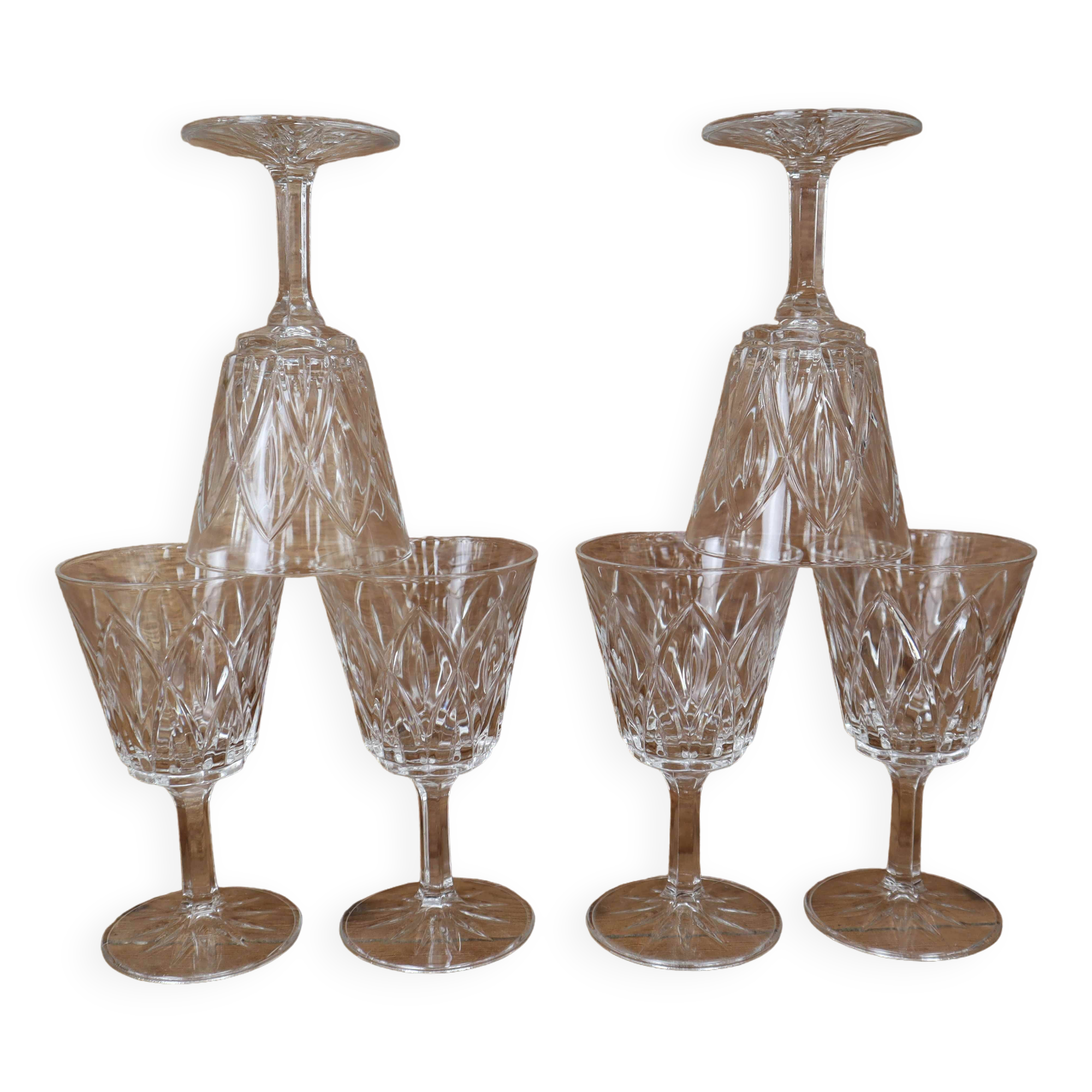 Set of 6 Arlequin red wine glasses in Reims crystal glass 1950