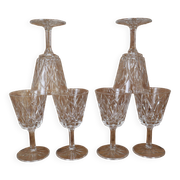 Set of 6 Arlequin red wine glasses in Reims crystal glass 1950