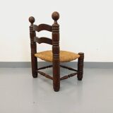 Vintage Charles Dudouyt Brutalist Low Chair in Wood and Straw, 1940s