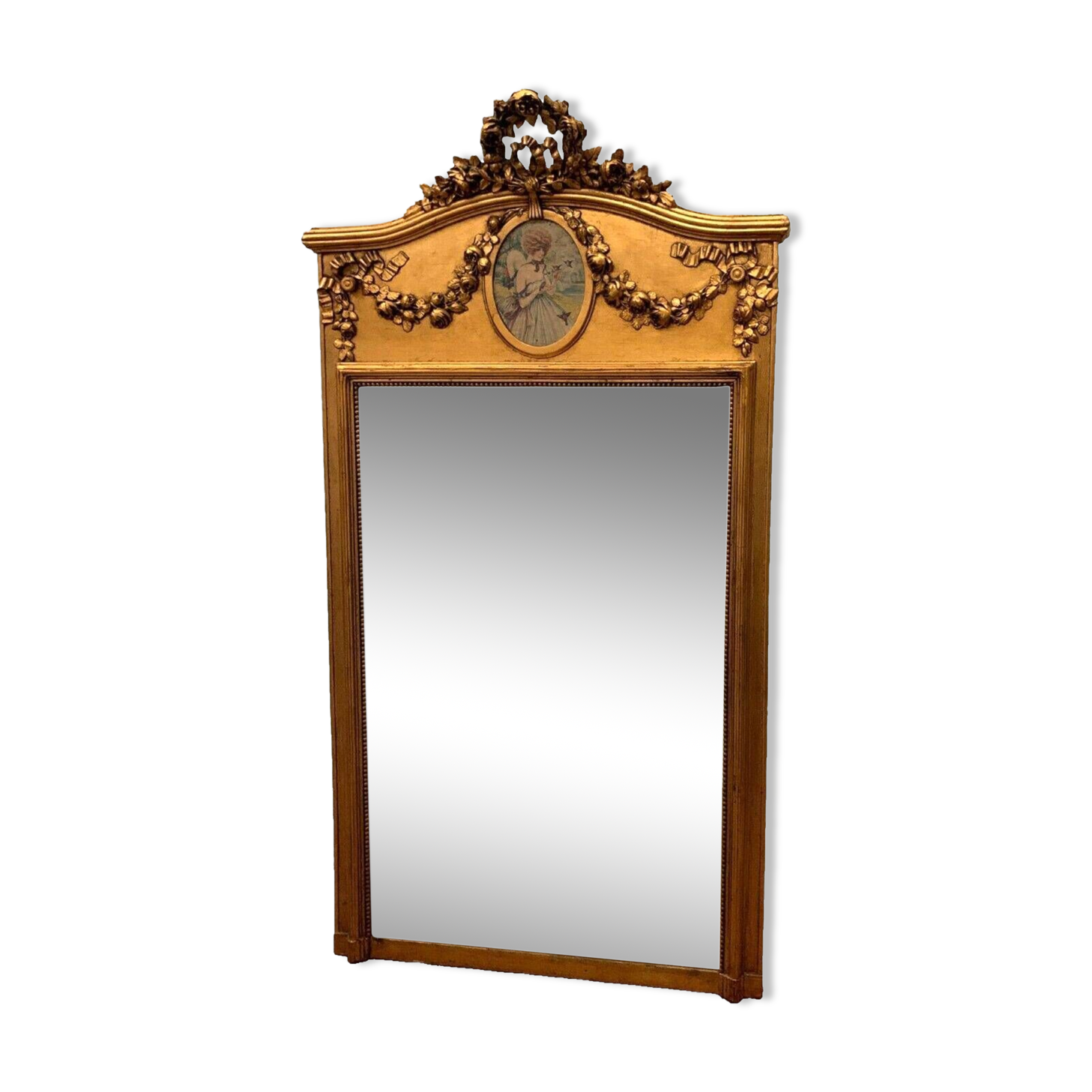 Louis XVI style mirror in wood and gilded stucco 20th century