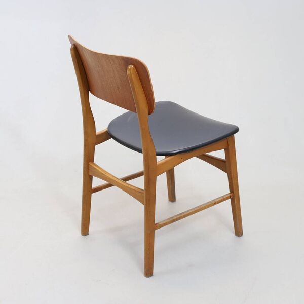 Chaise kofod larsen simili cuir noir pour boltinge stolefabrik 1960 danemark