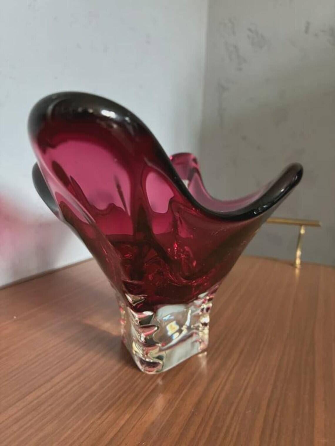 Murano art glass centrepiece bowl, ruby red, Italy, 1970s