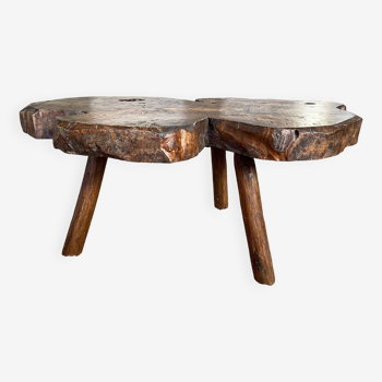 Table basse bois massif brutaliste 1950