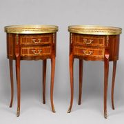 Pair of Bedside Tables / Salon in Marquetry Transition Style Louis XV/Louis XVI