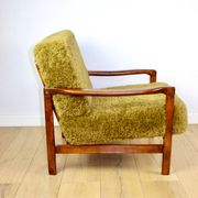 Wooden vintage brown armchair Khaki / Olive long hair Fox by Z. Bączyk - 2 pieces available