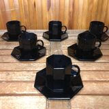 Series of 6 cups & saucers esso collection noire france vintage #a538