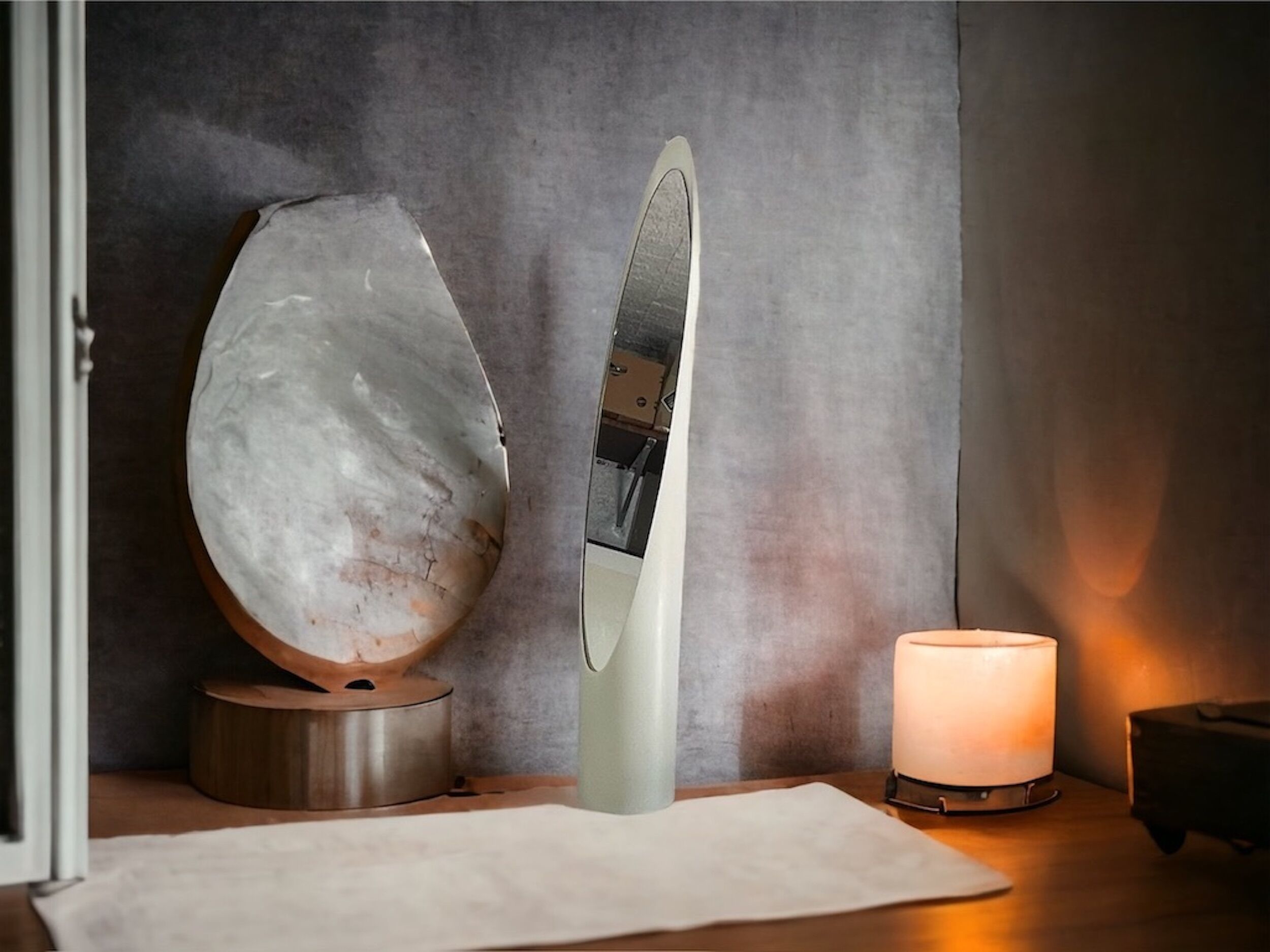 Lipstick Mirror in Ivory by Rodolfo Bonetto for Olivari, 70s