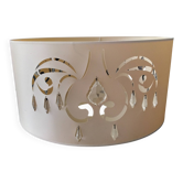 Beige fabric lampshade with crystal inlay.