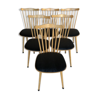Set de 6 chaises Baumann menuet assise cuir