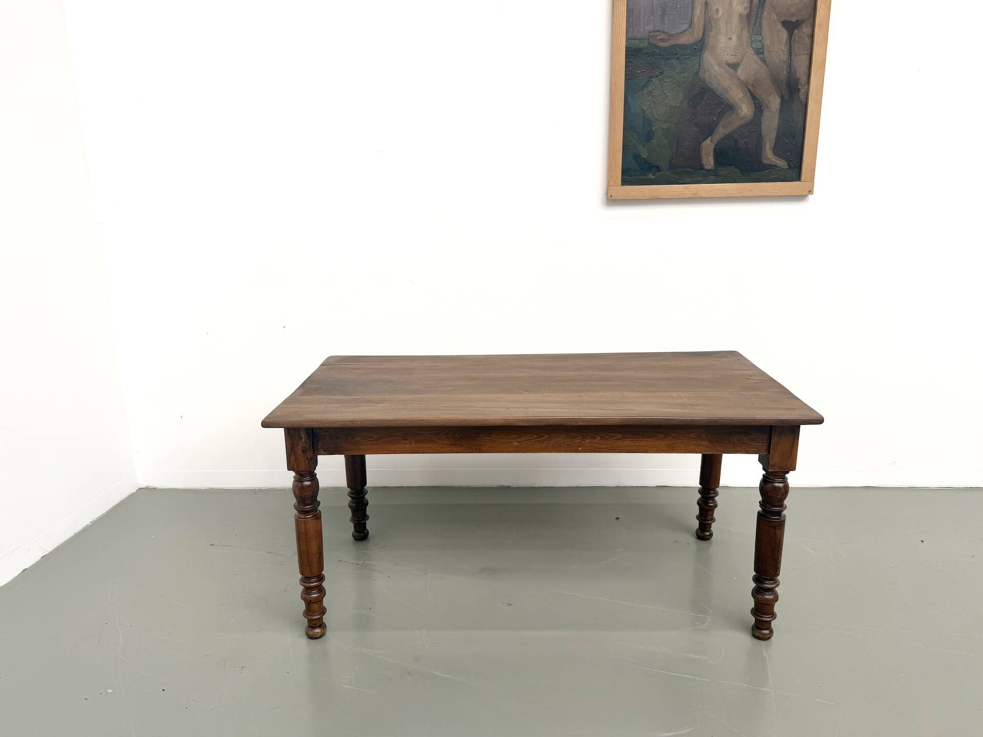 Farm table in solid cherry wood, turned legs, France, around 1900.