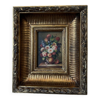 Oil on panel by B. Vogel still life 20th century gilded frame