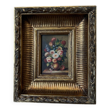 Huile sur panneau par B. Vogel nature morte XXe cadre doré