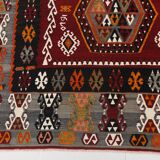 6x15 Wine Red & Green Vintage Kilim Rug, 198x468Cm