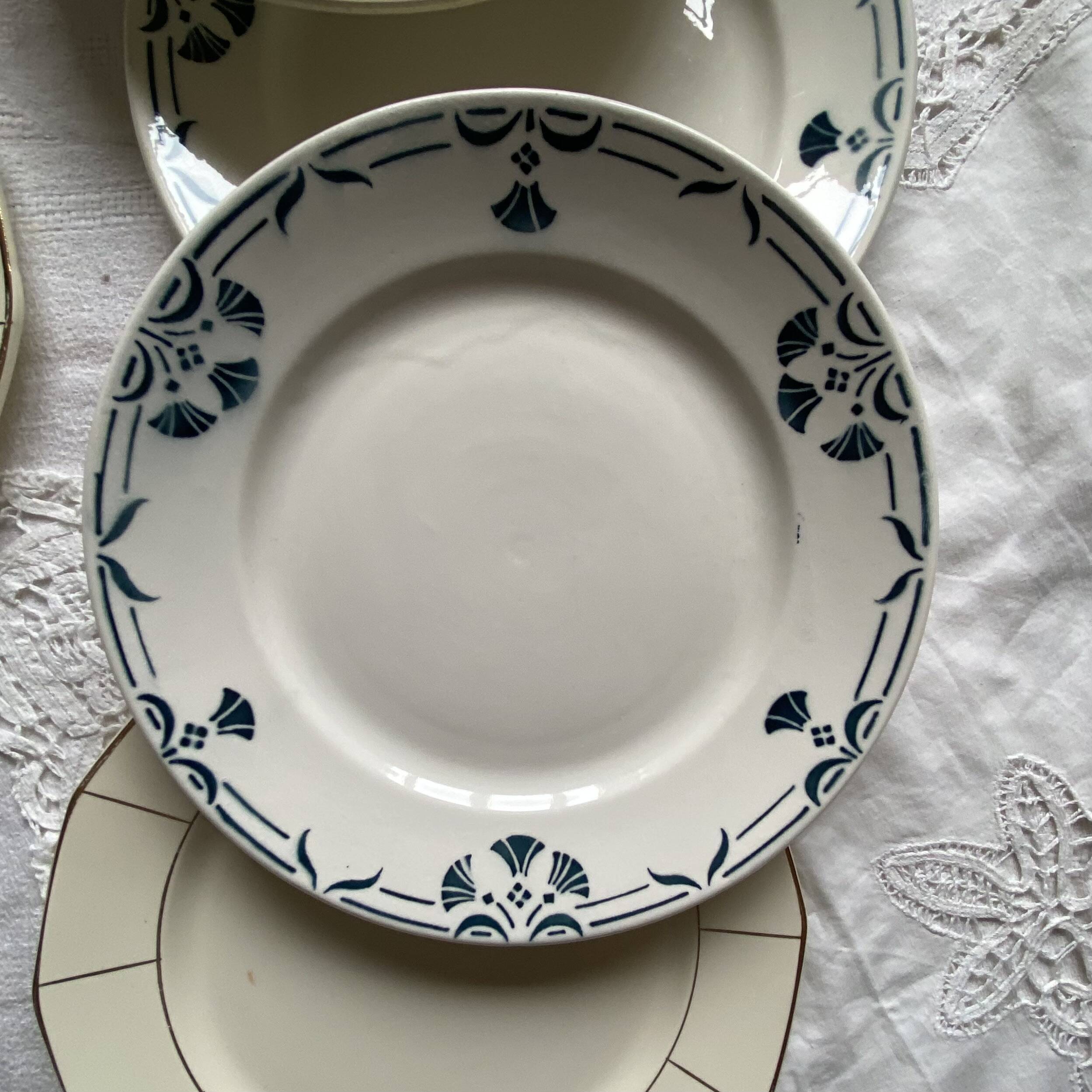 Set of 6 mismatched old earthenware dessert plates Badonviller Longwy