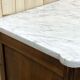 Louis XVI XIXth chest of drawers in mahogany and walnut and white marble top