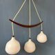 Teak wood and opaline glass chandelier 512 by Uno & Östen Kristiansson for Luxus, Sweden