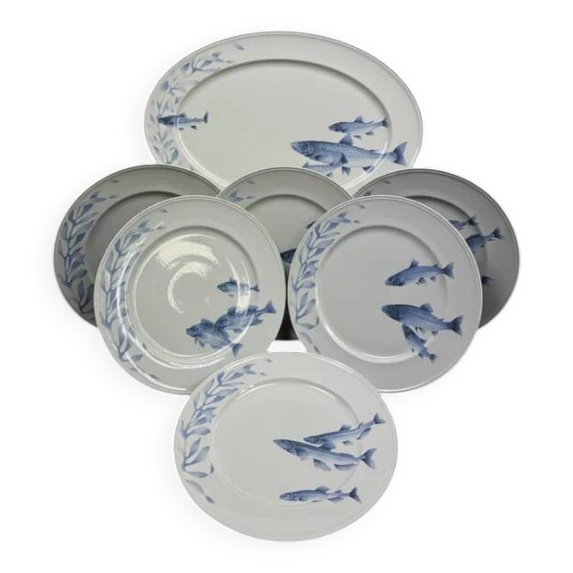 Villeroy & Boch Pescara porcelain set blue fish 6 plates + dish