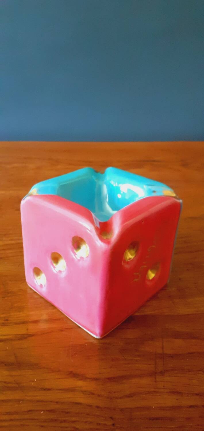Dice-shaped ashtray in Vallauris ceramic from the 50s