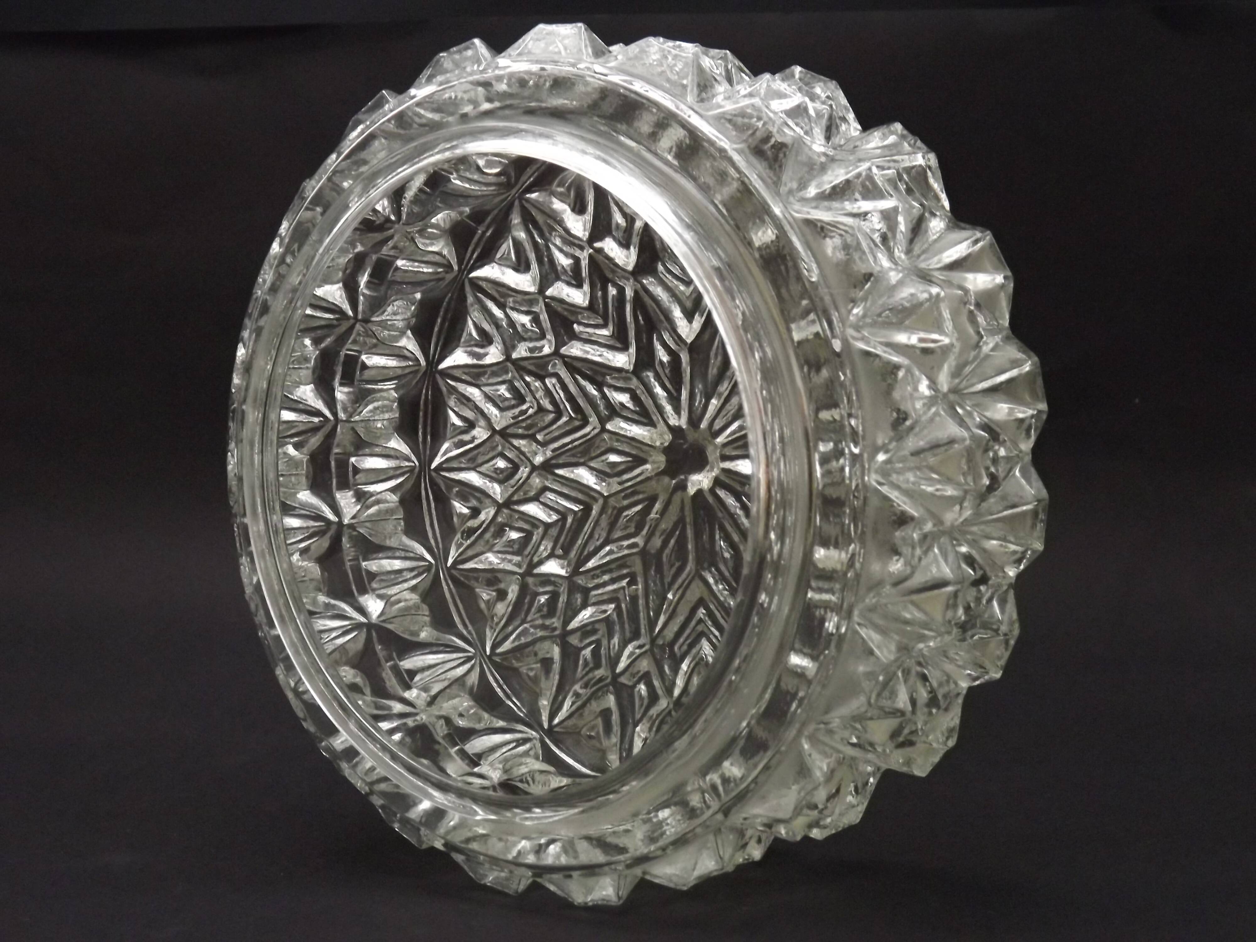 French Mid-Century Round Clear Cut Glass Ceiling Light Replacement Shade