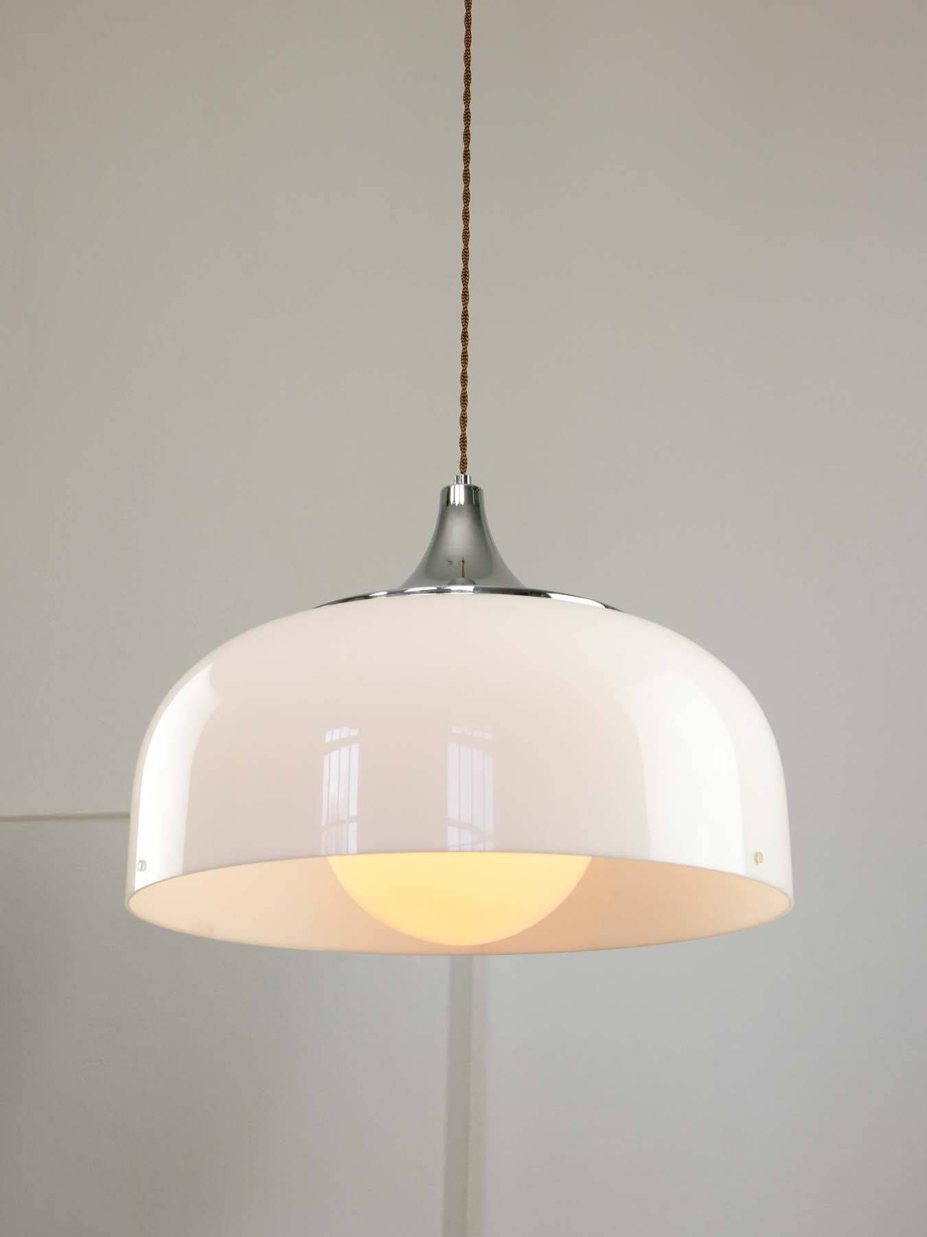 Large Space Age Pendant in White from Guzzini, 1970s