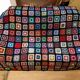 Plaid wool blanket crocheted vintage granny XXL - 195x195 cm