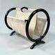 Vintage Round Magazine Rack / Reading Basket, Black Rattan, 1970's