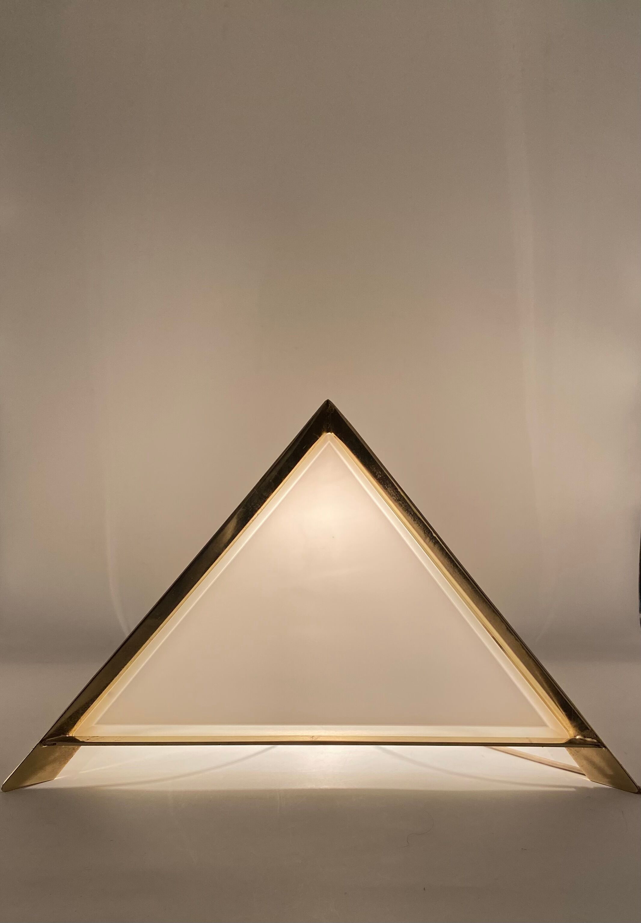 Golden brass Pyramidal table lamp, Christos, Italy 1970