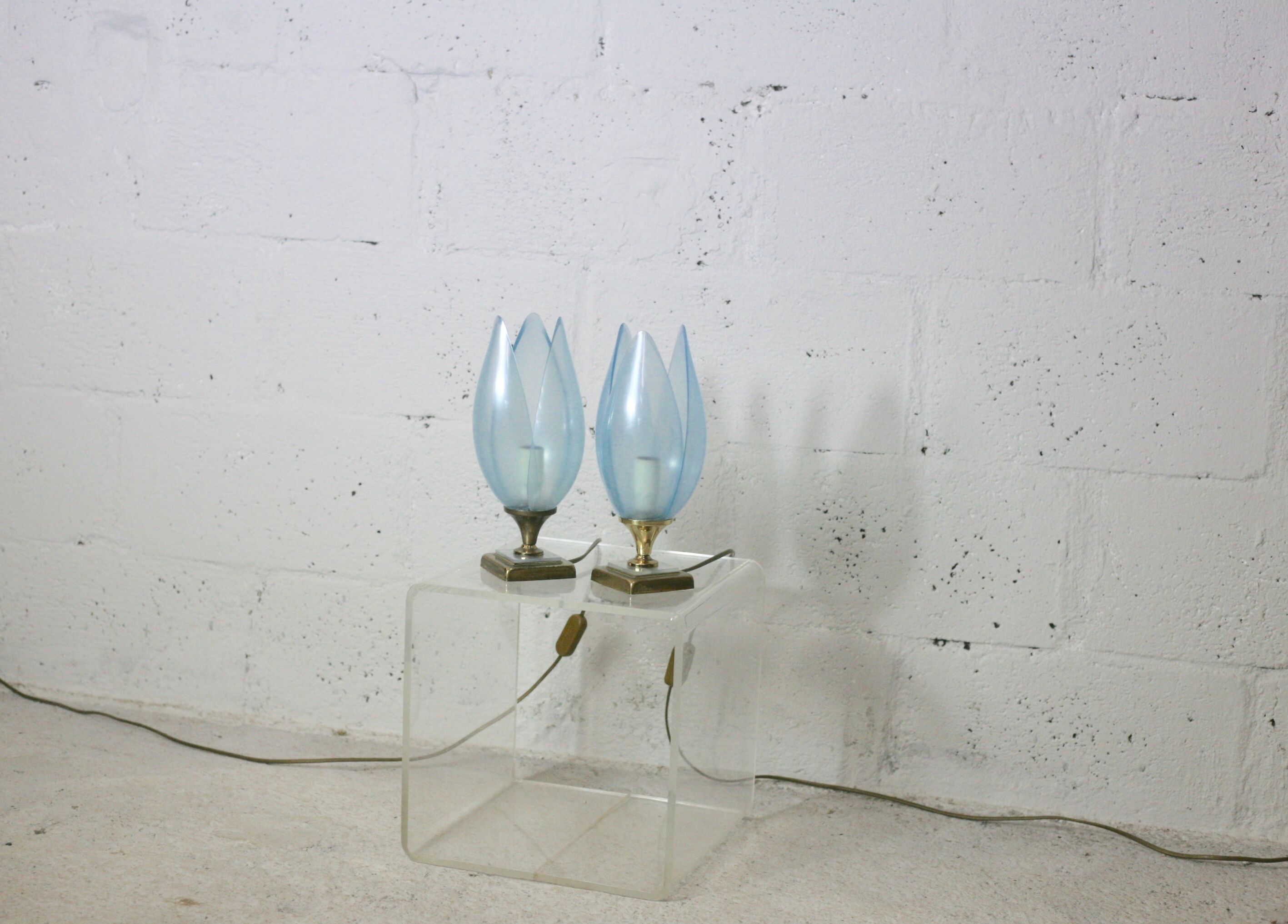 Pair of Blue Lamps edited by Rougier, France, circa 1970